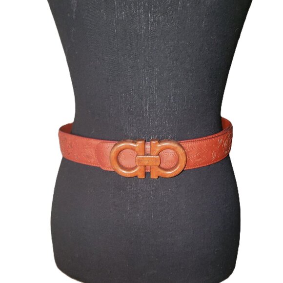Salvatore Ferragamo Accessories - Ferragamo Unique Brown Floral Stitch Leather Belt - 80CM